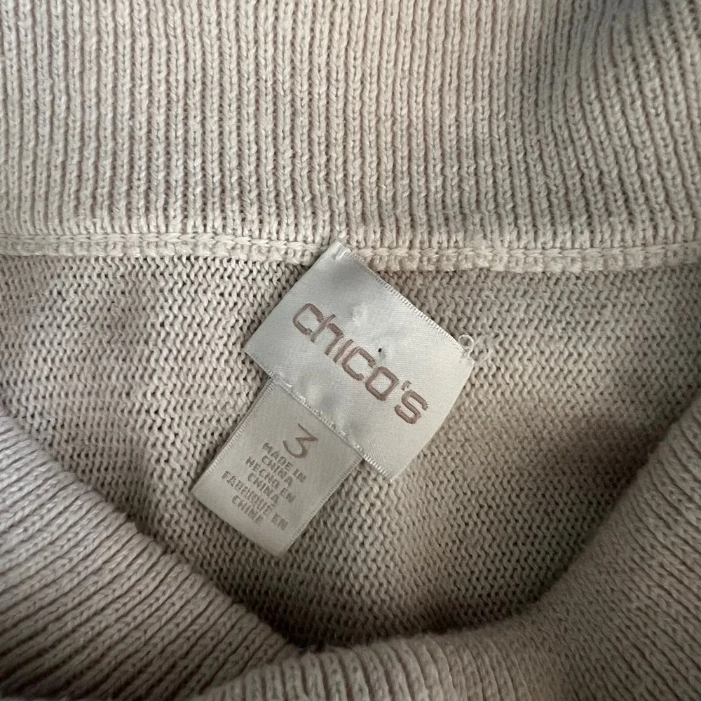 Chicos Size 3 Off White Cowl Neck Tunic Sweater Top Womens Neutral‎ Soft Knit